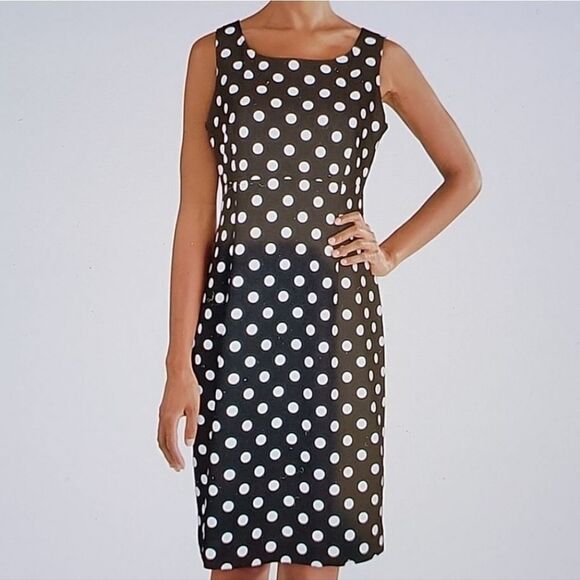 BRAND NEW SHELBY&PALMER SLEEVELESS PETITE POLKA ROUND NECK SHEATH DRESS - Picture 1 of 16
